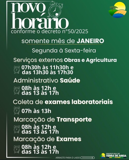 Horário de atendimento do mês de JANEIRO